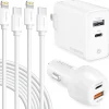Overtime USB-C/USB Wall & Car Chargers with Two Apple MFi Certified Cables for iPhone/iPad, White (CE14550A)<Delton