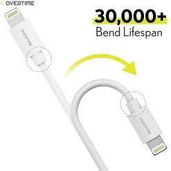 Overtime USB-C/USB Wall & Car Chargers with Two Apple MFi Certified Cables for iPhone/iPad, White (CE14550A)<Delton