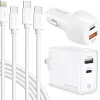 Overtime USB-C/USB Wall & Car Chargers with Two Apple MFi Certified Cables for iPhone/iPad, White (CE14548A)<Delton Discount