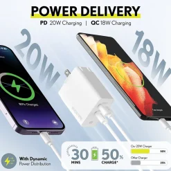 Overtime USB-C/USB Wall & Car Chargers with Two Apple MFi Certified Cables for iPhone/iPad, White (CE14548A)<Delton Discount