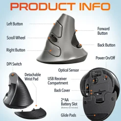 Outlet Delton S22 Vertical Wireless Optical 2.4 GHz Mouse, Black (DMERGS22-WB)