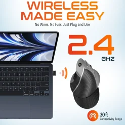 Outlet Delton S22 Vertical Wireless Optical 2.4 GHz Mouse, Black (DMERGS22-WB)