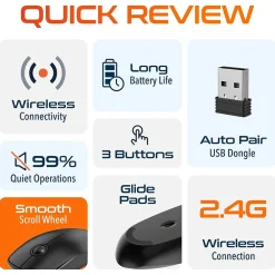 Clearance Delton S15 Wireless Ambidextrous Optical 2.4 GHz Mouse, Black (DMS15-WB)