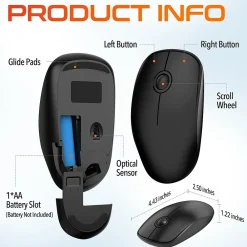 Clearance Delton S15 Wireless Ambidextrous Optical 2.4 GHz Mouse, Black (DMS15-WB)