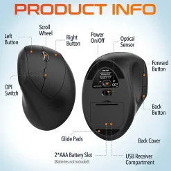 Clearance Delton S12P Wireless Optical 2.4 GHz Mouse, Black (DMERGS12P-WB)