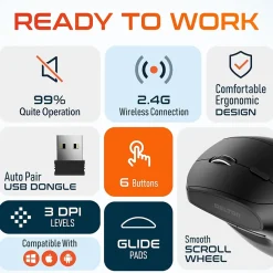 Clearance Delton S12P Wireless Optical 2.4 GHz Mouse, Black (DMERGS12P-WB)