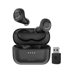 Hot Delton T150 Wireless Active Noise-Canceling Bluetooth Stereo Earbuds with Auto-Pairing USB Dongle, Black (DBHT150)