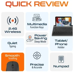 Delton T42 Wireless Keyboard with Tablet Holder and M42 Optical Mouse Combo, Black (DKBMT42-WB)