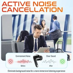 Online Delton T70 Wireless Noise Canceling Bluetooth Computer Earbuds, Black (DBHT70)