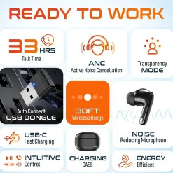 Online Delton T70 Wireless Noise Canceling Bluetooth Computer Earbuds, Black (DBHT70)