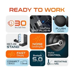 Hot Delton 30X Wireless Noise Canceling Bluetooth Stereo Headset with Auto-Pair USB Dongle and Headset Hook (DBTHEAD30XBTDLHSAS1)