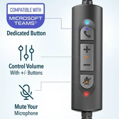 New Delton 30Y MS Teams Noise-Canceling On-Ear Mono Computer Headset, USB Type-A & Type-C, Black (DWH30Y)