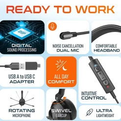 New Delton 30Y MS Teams Noise-Canceling On-Ear Mono Computer Headset, USB Type-A & Type-C, Black (DWH30Y)