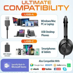 Discount Delton 32Y MS Teams Noise-Canceling On-Ear Computer Headset, USB Type-A & Type C, Black (DWH32Y)