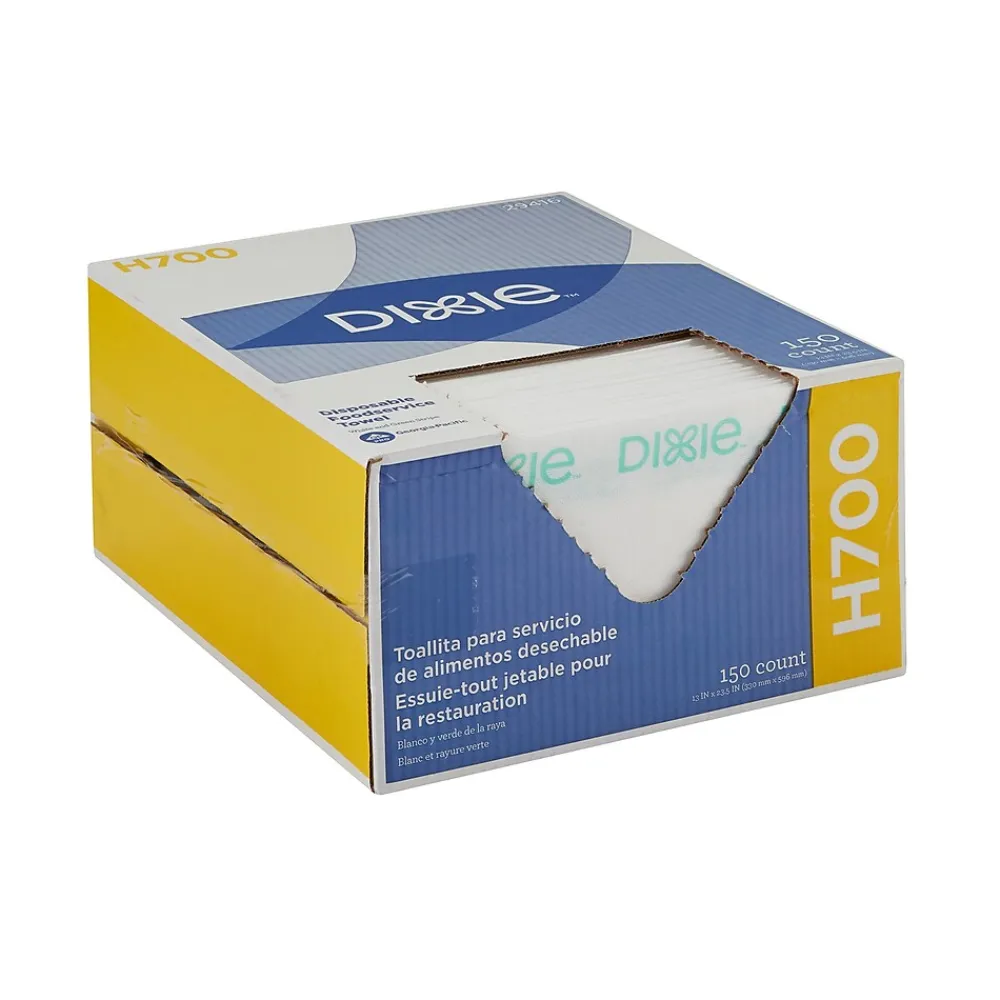 Durable Fibers Food Service Wipers, White w/ Green stripe, 150 Wipers/Box (29416)<Dixie