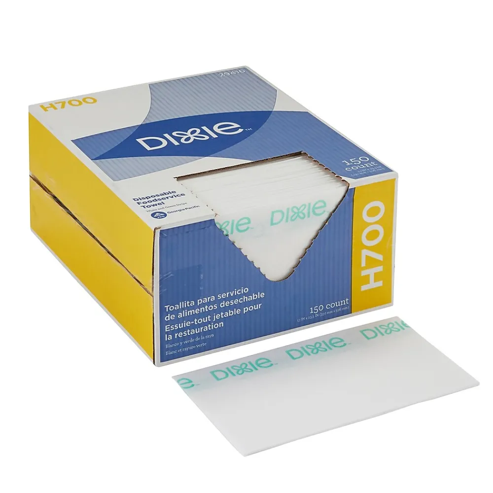 Durable Fibers Food Service Wipers, White w/ Green stripe, 150 Wipers/Box (29416)<Dixie