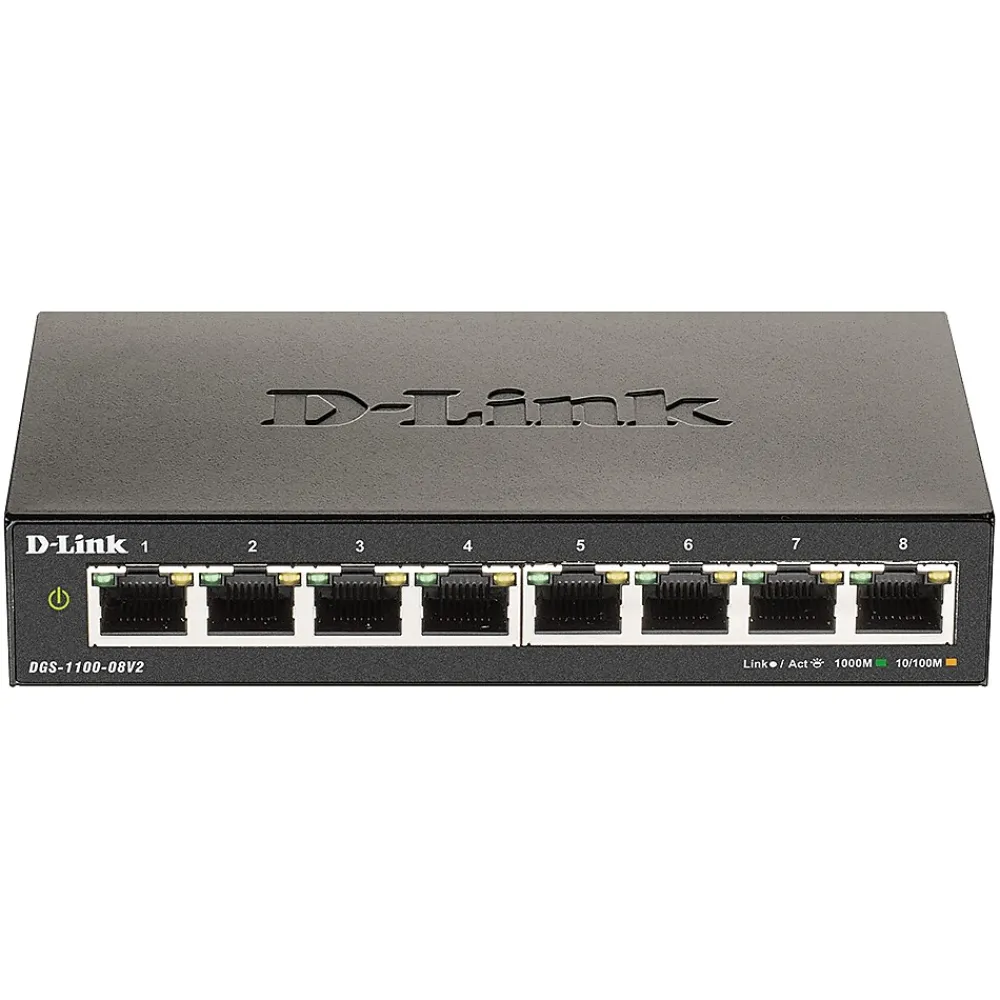 New D-Link DGS-1100 Series 8-Port Gigabit Ethernet Smart Switch, Black (DGS-1100-08V2)