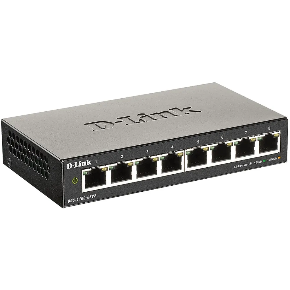 New D-Link DGS-1100 Series 8-Port Gigabit Ethernet Smart Switch, Black (DGS-1100-08V2)