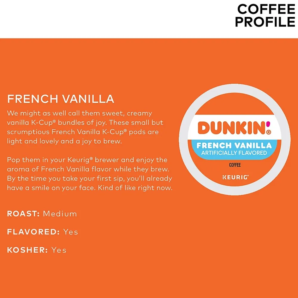 Dunkin' French Vanilla Coffee Keurig® K-Cup® Pods, Medium Roast, 22/Box (5000363272)