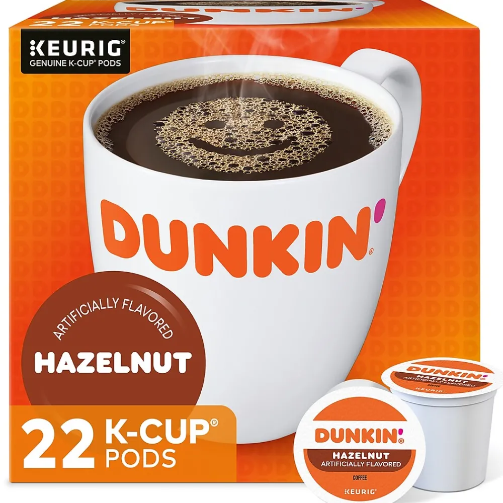 Dunkin' Hazelnut Coffee, Medium Roast, 0.37 oz. Keurig® K-Cup® Pods, 22/Box (400848)