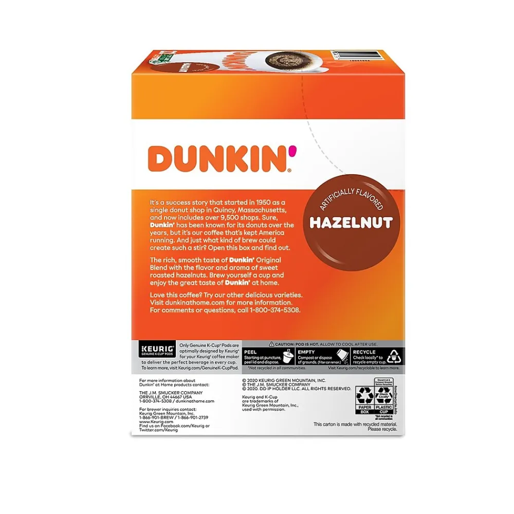 Dunkin' Hazelnut Coffee, Medium Roast, 0.37 oz. Keurig® K-Cup® Pods, 22/Box (400848)