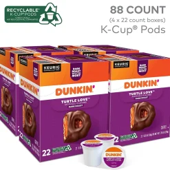 Dunkin' Turtle Love Coffee, Keurig K-Cup Pod, Dark Roast, 22/Box, 4 Boxes/Carton (5000367615CT)