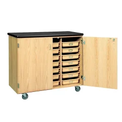 Storage Cabinets*DWI Mobile Tote Tray Laminate, Oak Wood Storage Cabinet