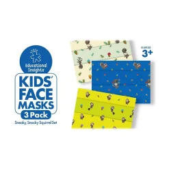 Educational Insights Educaitonal Insights Sneaky, Snacky Squirrel Reusable Cloth Face Mask, Kids, White/Blue/Yellow, 3/Pack (8950)