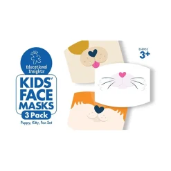 Educational Insights Reusable Face Mask, Kids, Puppy/Kitty/Fox, 3/Pack (8952)