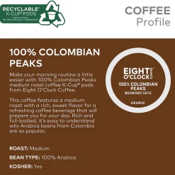 Eight O'Clock 100% Colombian Peaks Coffee, Keurig K-Cup Pod, Medium Roast, 24/Box, 4 Boxes/Carton (6407CT)