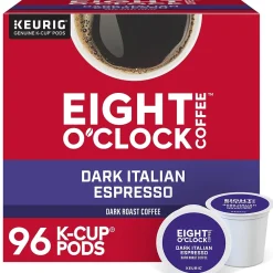 Eight O'Clock Dark Italian Espresso Coffee, Keurig K-Cup Pod, Dark Roast, 96/Carton (6408CT)