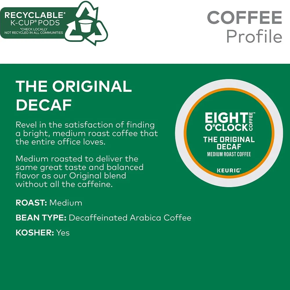 Eight O'Clock Original Blend Decaf Coffee, Medium Roast, Keurig® K-Cup® Pods, 24/Box (06425)