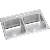 Elkay Celebrity 4-Hole Dual-Bowl Drop-In Kitchen Sink, 22" x 43" x 6.88", Stainless Steel, Brushed Satin (CR43224)