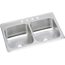 Elkay Celebrity 4-Hole Dual-Bowl Drop-In Kitchen Sink, 22" x 43" x 6.88", Stainless Steel, Brushed Satin (CR43224)