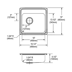Elkay Celebrity 2-Hole Single-Bowl Drop-In Kitchen Sink, 19