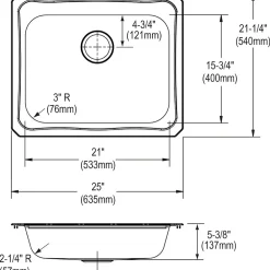 Elkay Celebrity Stainless Steel 25" x 21-1/4" x 5-3/8", Single Bowl Top Mount Sink (GECR25213)