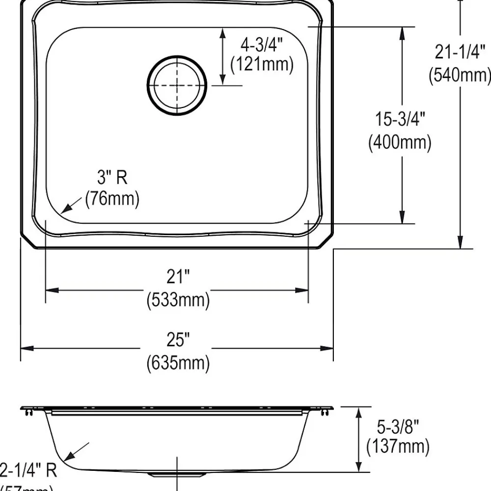 Elkay Celebrity Stainless Steel 25" x 21-1/4" x 5-3/8", Single Bowl Top Mount Sink (GECR25213)