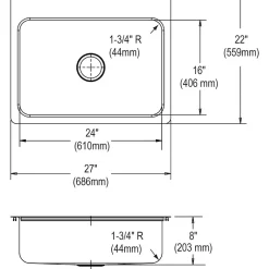Elkay Dayton Stainless Steel 27" x 22" x 8", Single Bowl Dual Mount Sink (DSESR127221)