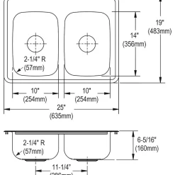 Elkay Dayton Stainless Steel 25" x 19" x 6-5/16", Equal Double Bowl Top Mount Sink (D225193)