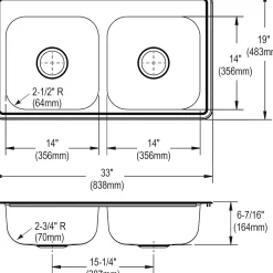 Elkay Dayton Stainless Steel 33" x 19" x 6-7/16", Equal Double Bowl Top Mount Sink (D233194)