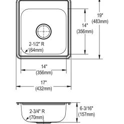Elkay Dayton Stainless Steel 17" x 19" x 6-1/8", Single Bowl Top Mount Bar Sink, Satin (D117192)
