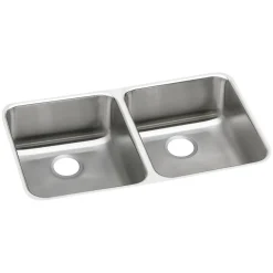 Elkay Lustertone Classic Double-Bowl Undermount Sink, 16.5" x 31.75" x 5.38", Stainless Steel, Lustrous Satin (ELUHAD321655)
