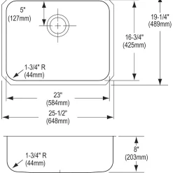 Elkay Lustertone Stainless Steel 25-1/2" x 19-1/4" x 8", Single Bowl Undermount Sink (ELUH2317)