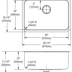 Elkay Lustertone Stainless Steel 26-1/2" x 18-1/2" x 10", Single Bowl Undermount Sink with Perfect Drain (ELUH241610PD)