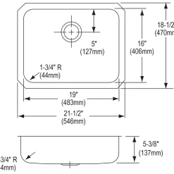 Elkay Lustertone Stainless Steel 21-1/2" x 18-1/2" x 5-3/8", Single Bowl Undermount ADA Sink (ELUHAD191655)