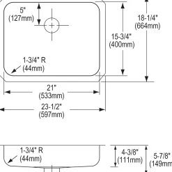 Elkay Lustertone Stainless Steel 23-1/2" x 18-1/4" x 4-3/8", Single Bowl Undermount ADA Sink with Perfect Drain (ELUHAD211545PD)