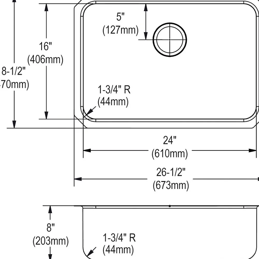 Elkay Lustertone Stainless Steel 26-1/2" x 18-1/2" x 8", Single Bowl Undermount Sink (ELUH2416)