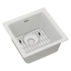 Elkay Quartz Classic Single-Bowl Drop-In/Undermount Kitchen Sink, 15.75" x 15.75" x 7.69", Quartz, White (ELG1616WH0C)