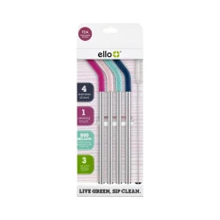 ello June Breeze Stainless Steel Straws, 9.75"L, 4/Pack (499-4289-914-24)