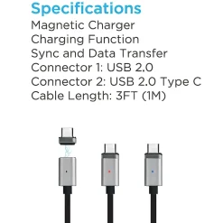 Magnetic USB-C to USB-A Cable for Android Devices, 3 ft., Black (EUTCMG300)<Ematic Sale